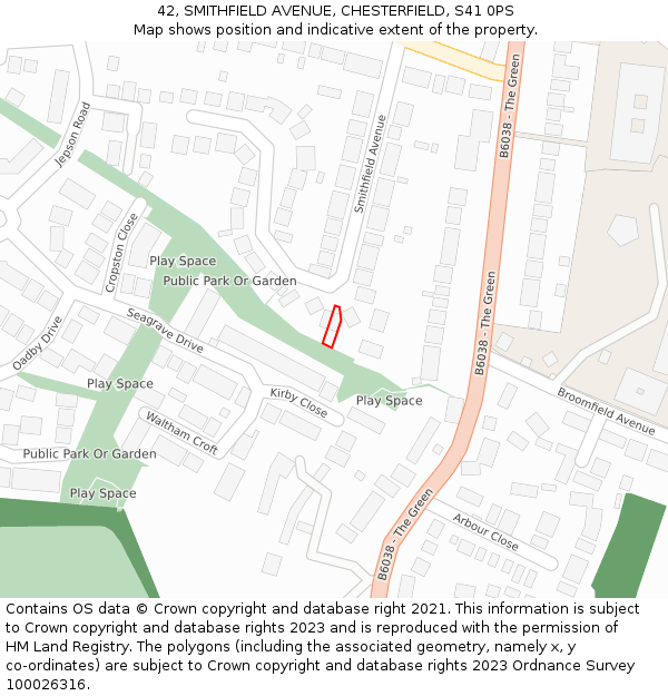 42, SMITHFIELD AVENUE, CHESTERFIELD, S41 0PS: Location map and indicative extent of plot