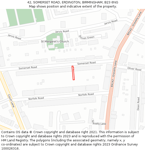 42, SOMERSET ROAD, ERDINGTON, BIRMINGHAM, B23 6NG: Location map and indicative extent of plot