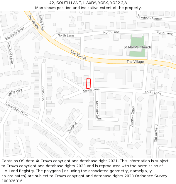 42, SOUTH LANE, HAXBY, YORK, YO32 3JA: Location map and indicative extent of plot