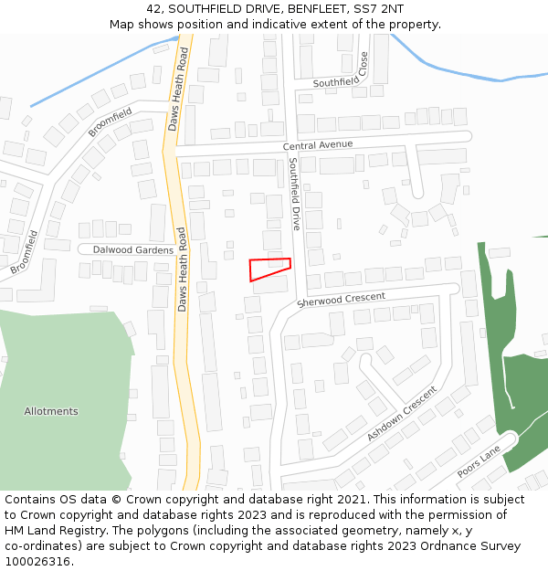 42, SOUTHFIELD DRIVE, BENFLEET, SS7 2NT: Location map and indicative extent of plot