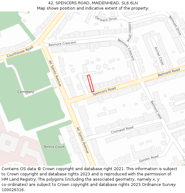 42, SPENCERS ROAD, MAIDENHEAD, SL6 6LN: Location map and indicative extent of plot