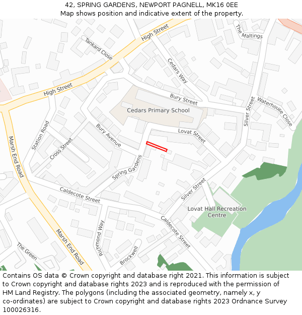 42, SPRING GARDENS, NEWPORT PAGNELL, MK16 0EE: Location map and indicative extent of plot