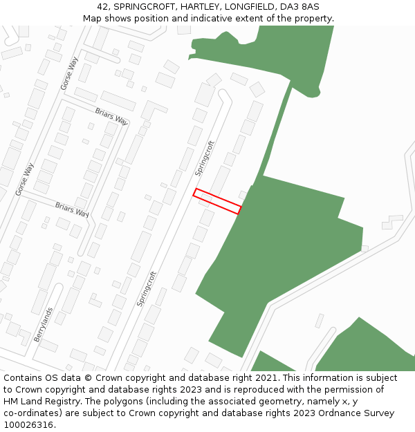 42, SPRINGCROFT, HARTLEY, LONGFIELD, DA3 8AS: Location map and indicative extent of plot