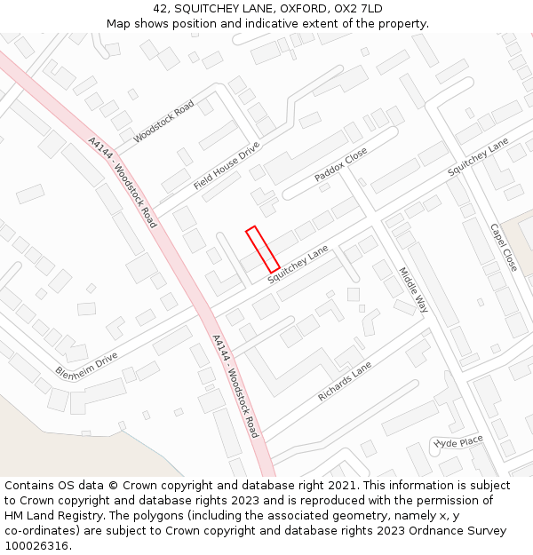 42, SQUITCHEY LANE, OXFORD, OX2 7LD: Location map and indicative extent of plot