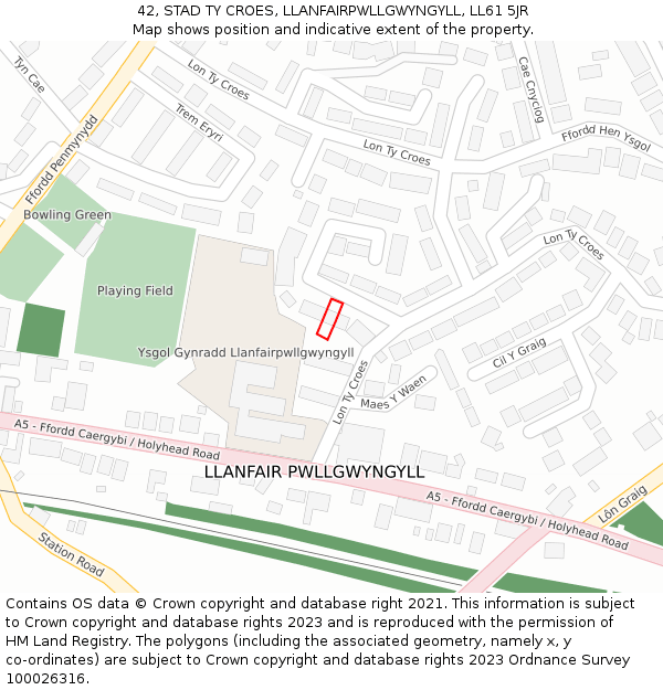 42, STAD TY CROES, LLANFAIRPWLLGWYNGYLL, LL61 5JR: Location map and indicative extent of plot