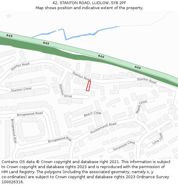 42, STANTON ROAD, LUDLOW, SY8 2PF: Location map and indicative extent of plot