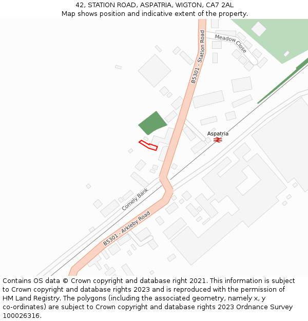 42, STATION ROAD, ASPATRIA, WIGTON, CA7 2AL: Location map and indicative extent of plot