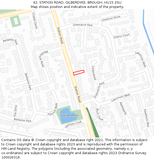 42, STATION ROAD, GILBERDYKE, BROUGH, HU15 2SU: Location map and indicative extent of plot
