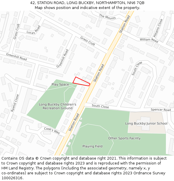 42, STATION ROAD, LONG BUCKBY, NORTHAMPTON, NN6 7QB: Location map and indicative extent of plot