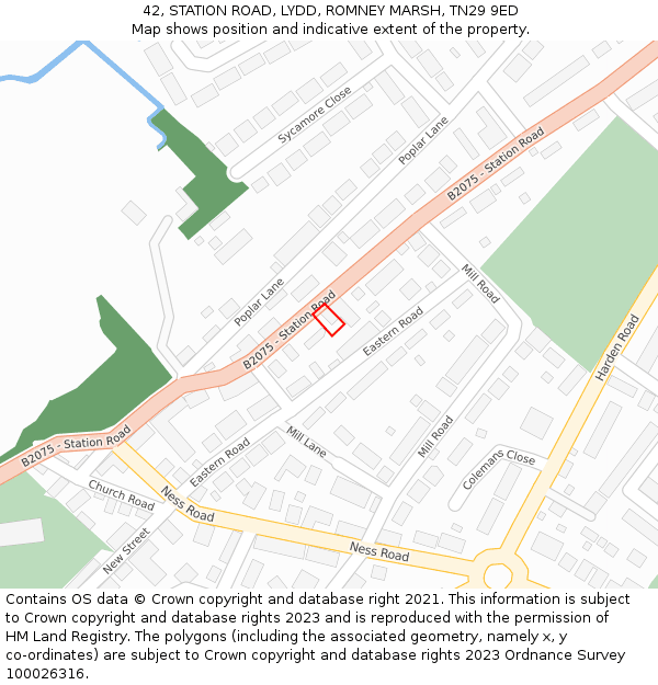 42, STATION ROAD, LYDD, ROMNEY MARSH, TN29 9ED: Location map and indicative extent of plot