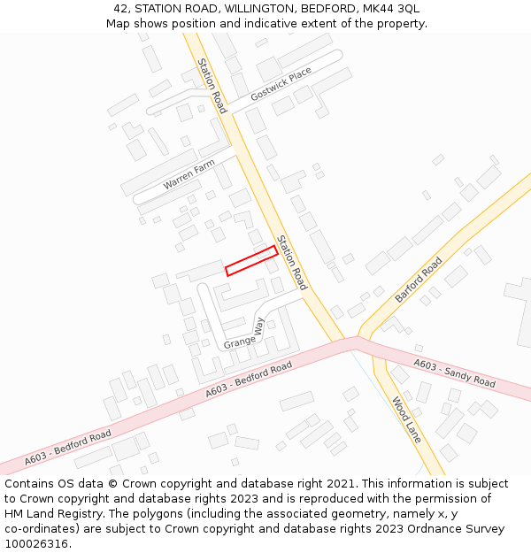 42, STATION ROAD, WILLINGTON, BEDFORD, MK44 3QL: Location map and indicative extent of plot