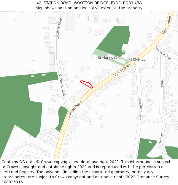 42, STATION ROAD, WOOTTON BRIDGE, RYDE, PO33 4RA: Location map and indicative extent of plot