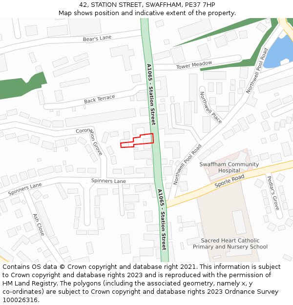 42, STATION STREET, SWAFFHAM, PE37 7HP: Location map and indicative extent of plot