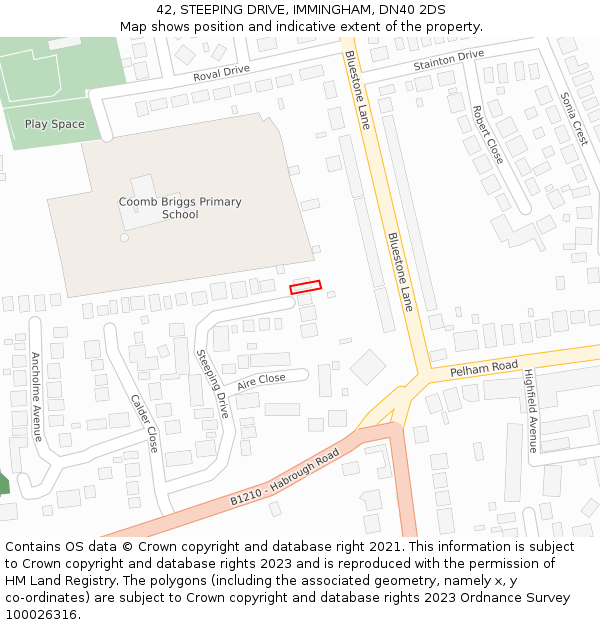 42, STEEPING DRIVE, IMMINGHAM, DN40 2DS: Location map and indicative extent of plot