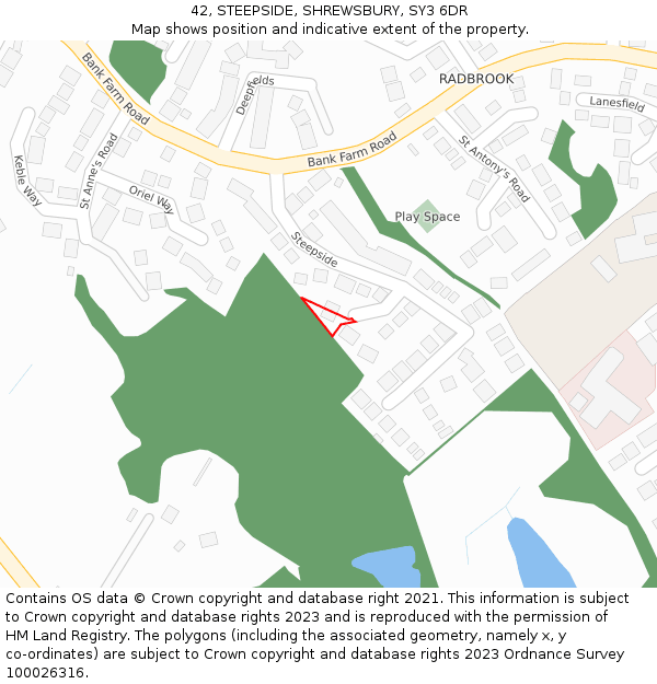 42, STEEPSIDE, SHREWSBURY, SY3 6DR: Location map and indicative extent of plot