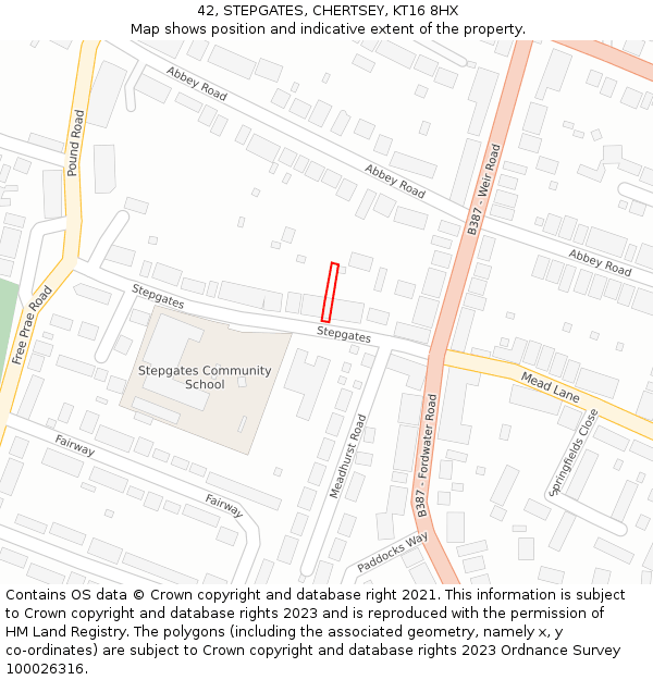 42, STEPGATES, CHERTSEY, KT16 8HX: Location map and indicative extent of plot