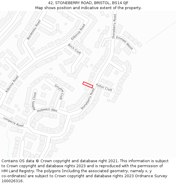 42, STONEBERRY ROAD, BRISTOL, BS14 0JF: Location map and indicative extent of plot