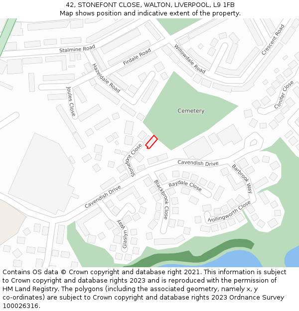 42, STONEFONT CLOSE, WALTON, LIVERPOOL, L9 1FB: Location map and indicative extent of plot