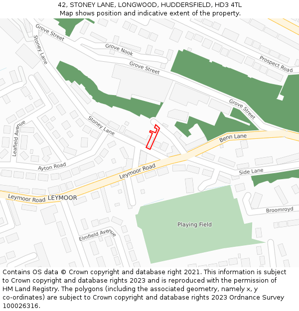 42, STONEY LANE, LONGWOOD, HUDDERSFIELD, HD3 4TL: Location map and indicative extent of plot