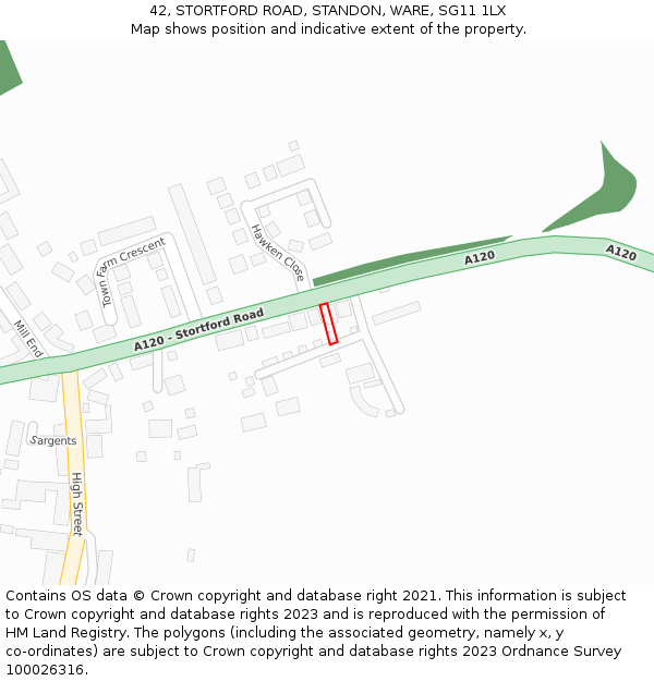 42, STORTFORD ROAD, STANDON, WARE, SG11 1LX: Location map and indicative extent of plot