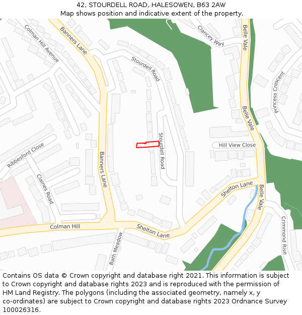 42, STOURDELL ROAD, HALESOWEN, B63 2AW: Location map and indicative extent of plot