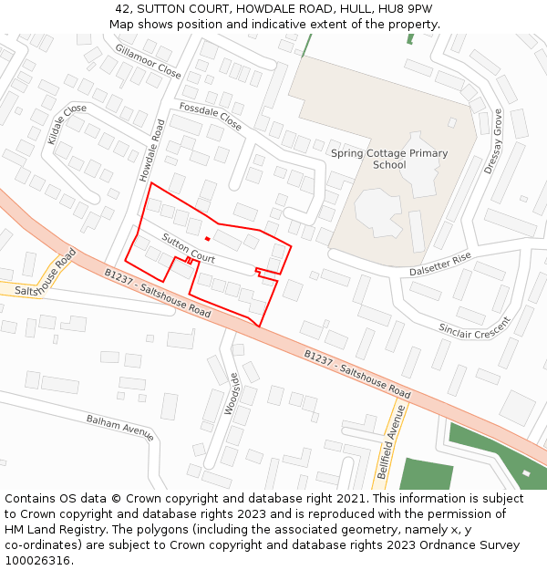 42, SUTTON COURT, HOWDALE ROAD, HULL, HU8 9PW: Location map and indicative extent of plot