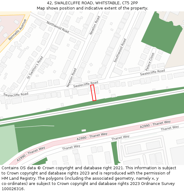 42, SWALECLIFFE ROAD, WHITSTABLE, CT5 2PP: Location map and indicative extent of plot