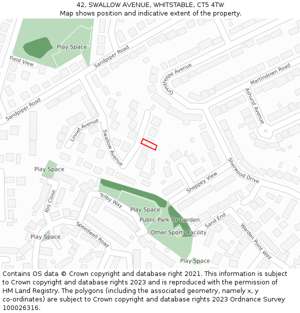 42, SWALLOW AVENUE, WHITSTABLE, CT5 4TW: Location map and indicative extent of plot