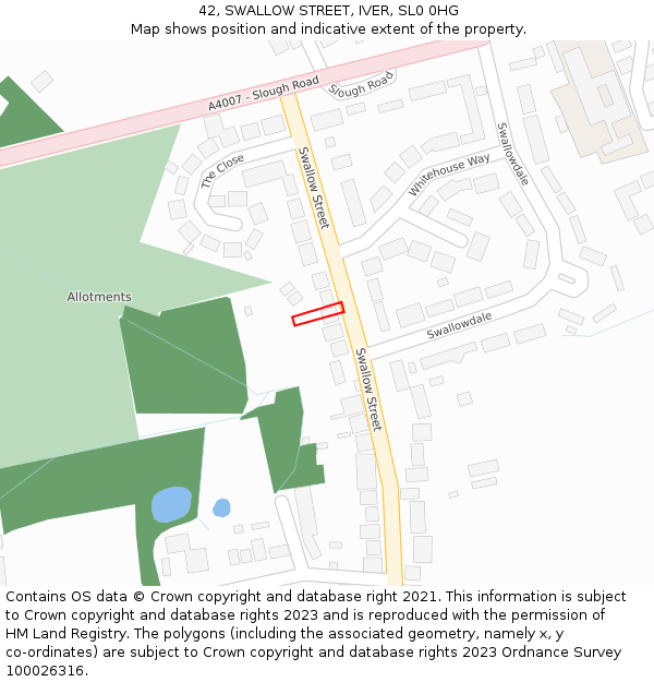 42, SWALLOW STREET, IVER, SL0 0HG: Location map and indicative extent of plot