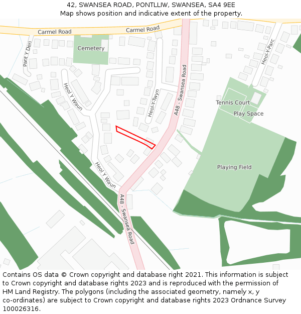 42, SWANSEA ROAD, PONTLLIW, SWANSEA, SA4 9EE: Location map and indicative extent of plot