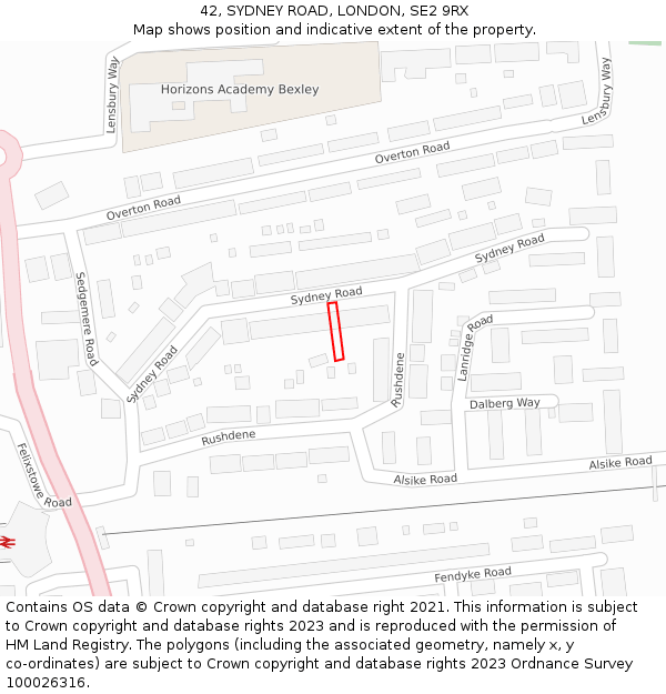 42, SYDNEY ROAD, LONDON, SE2 9RX: Location map and indicative extent of plot