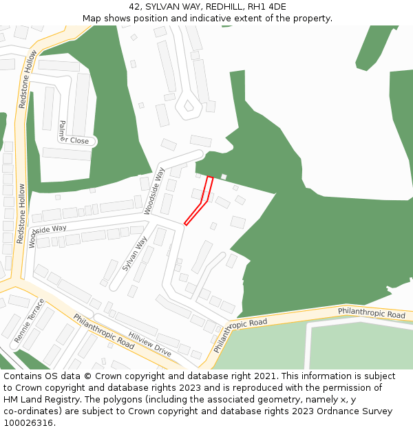 42, SYLVAN WAY, REDHILL, RH1 4DE: Location map and indicative extent of plot
