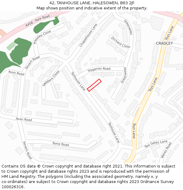 42, TANHOUSE LANE, HALESOWEN, B63 2JF: Location map and indicative extent of plot