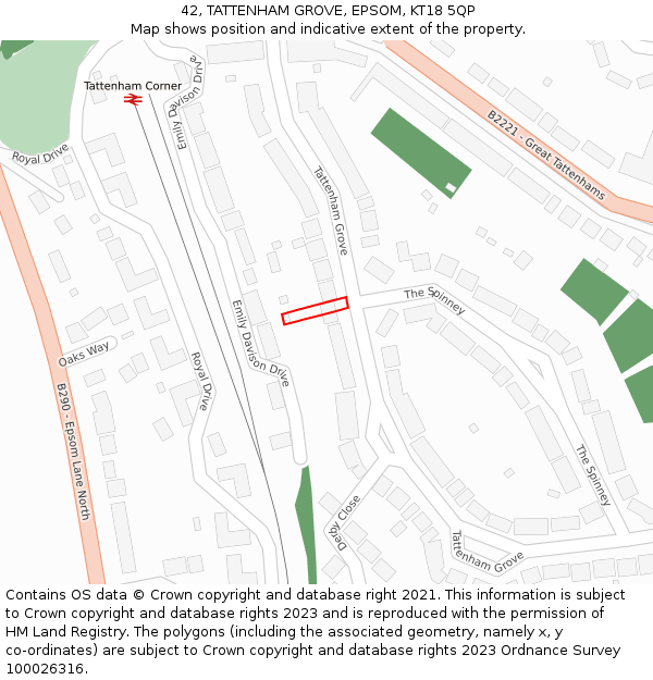 42, TATTENHAM GROVE, EPSOM, KT18 5QP: Location map and indicative extent of plot