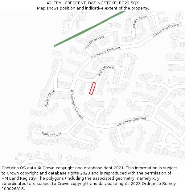 42, TEAL CRESCENT, BASINGSTOKE, RG22 5QX: Location map and indicative extent of plot