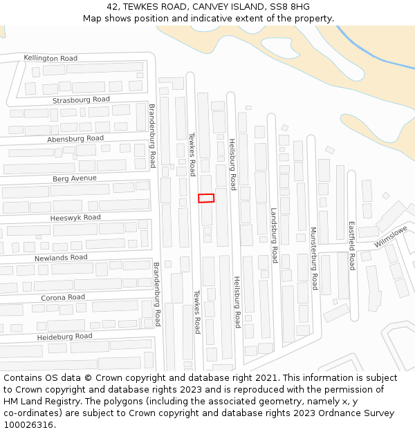 42, TEWKES ROAD, CANVEY ISLAND, SS8 8HG: Location map and indicative extent of plot