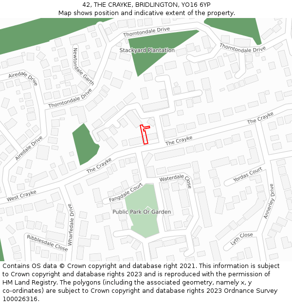 42, THE CRAYKE, BRIDLINGTON, YO16 6YP: Location map and indicative extent of plot