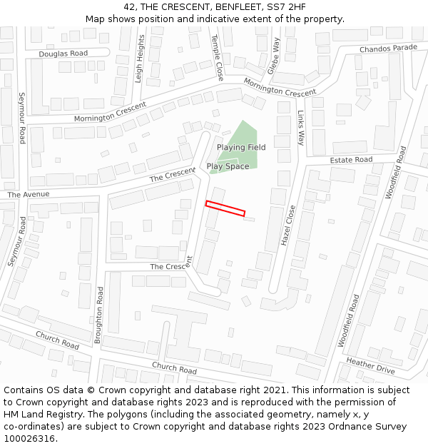 42, THE CRESCENT, BENFLEET, SS7 2HF: Location map and indicative extent of plot