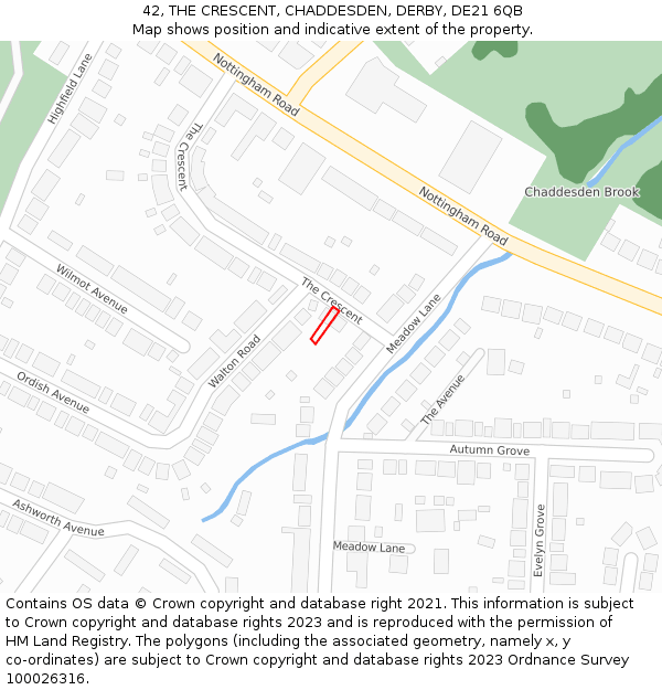 42, THE CRESCENT, CHADDESDEN, DERBY, DE21 6QB: Location map and indicative extent of plot