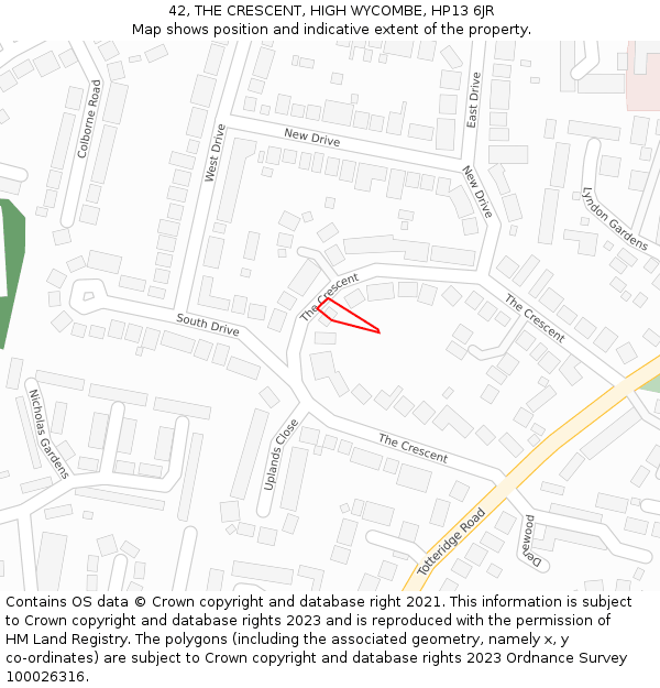 42, THE CRESCENT, HIGH WYCOMBE, HP13 6JR: Location map and indicative extent of plot