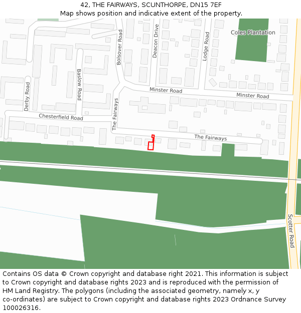 42, THE FAIRWAYS, SCUNTHORPE, DN15 7EF: Location map and indicative extent of plot