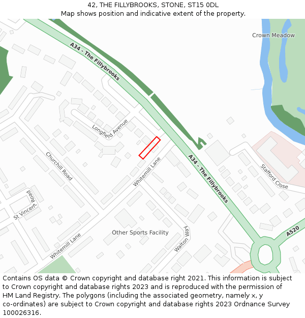 42, THE FILLYBROOKS, STONE, ST15 0DL: Location map and indicative extent of plot
