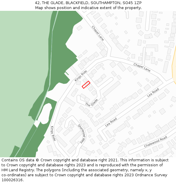 42, THE GLADE, BLACKFIELD, SOUTHAMPTON, SO45 1ZP: Location map and indicative extent of plot