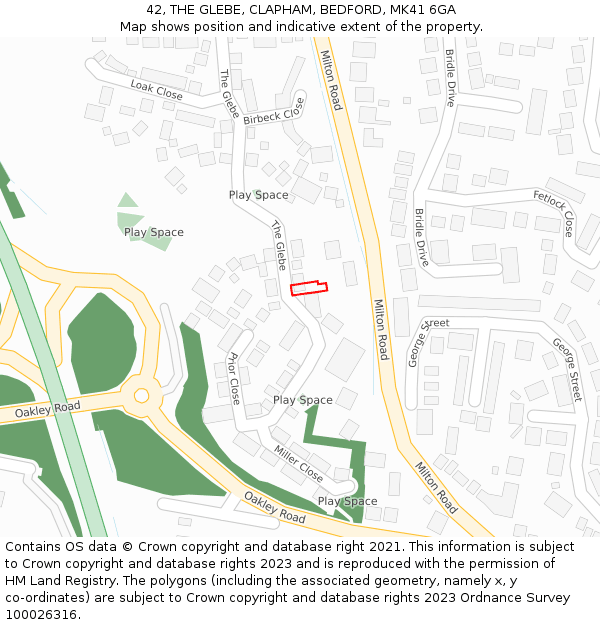 42, THE GLEBE, CLAPHAM, BEDFORD, MK41 6GA: Location map and indicative extent of plot