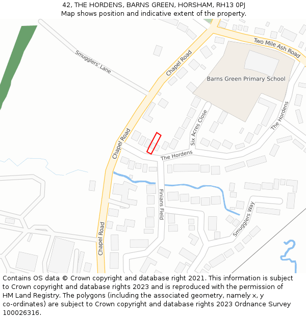 42, THE HORDENS, BARNS GREEN, HORSHAM, RH13 0PJ: Location map and indicative extent of plot