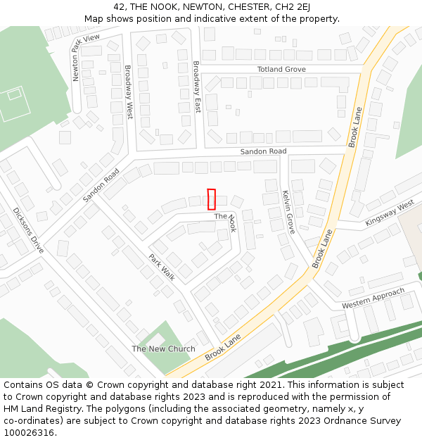 42, THE NOOK, NEWTON, CHESTER, CH2 2EJ: Location map and indicative extent of plot