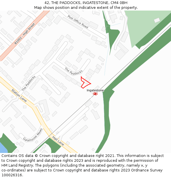 42, THE PADDOCKS, INGATESTONE, CM4 0BH: Location map and indicative extent of plot