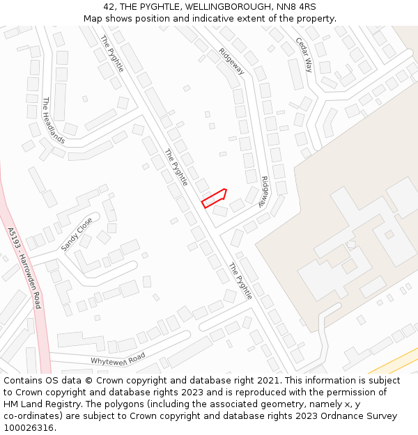 42, THE PYGHTLE, WELLINGBOROUGH, NN8 4RS: Location map and indicative extent of plot