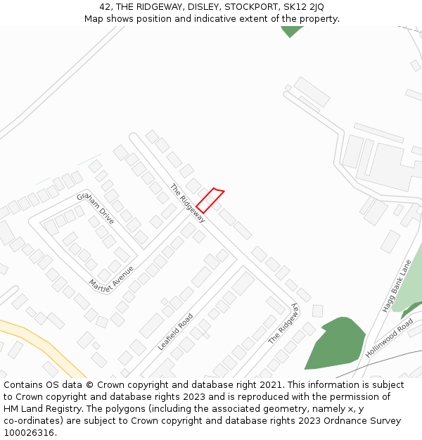 42, THE RIDGEWAY, DISLEY, STOCKPORT, SK12 2JQ: Location map and indicative extent of plot