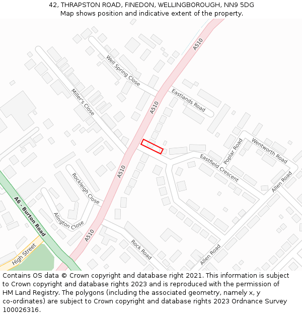 42, THRAPSTON ROAD, FINEDON, WELLINGBOROUGH, NN9 5DG: Location map and indicative extent of plot